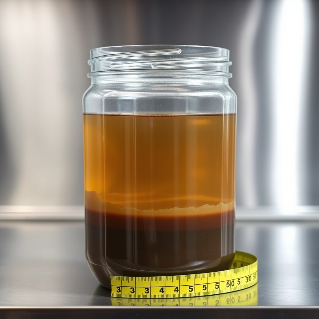 <clean photorealistic photo of a clear plastic jar filled with murky water and visible slu