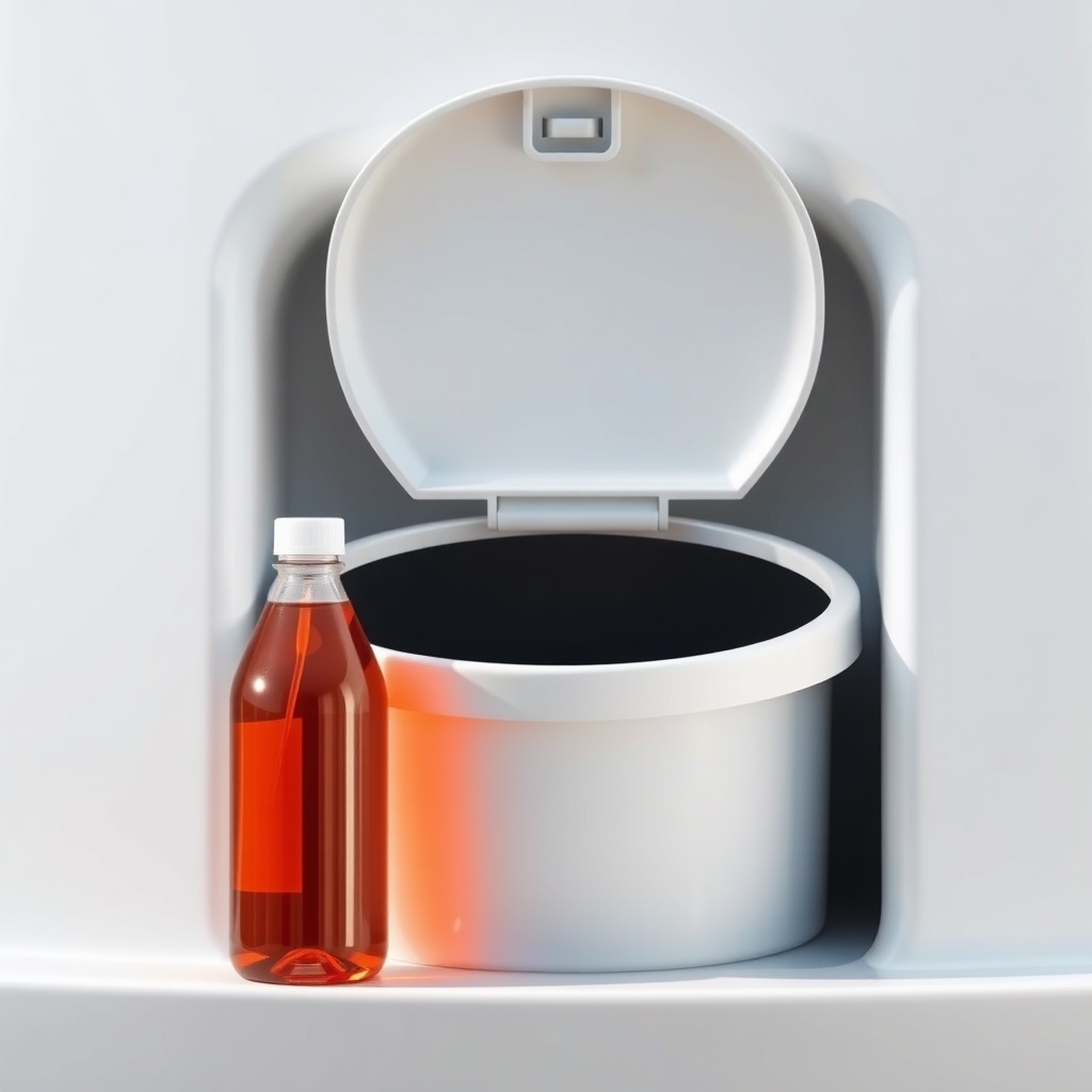 <clean photorealistic photo of a white septic tank lid being opened to reveal a dark inter