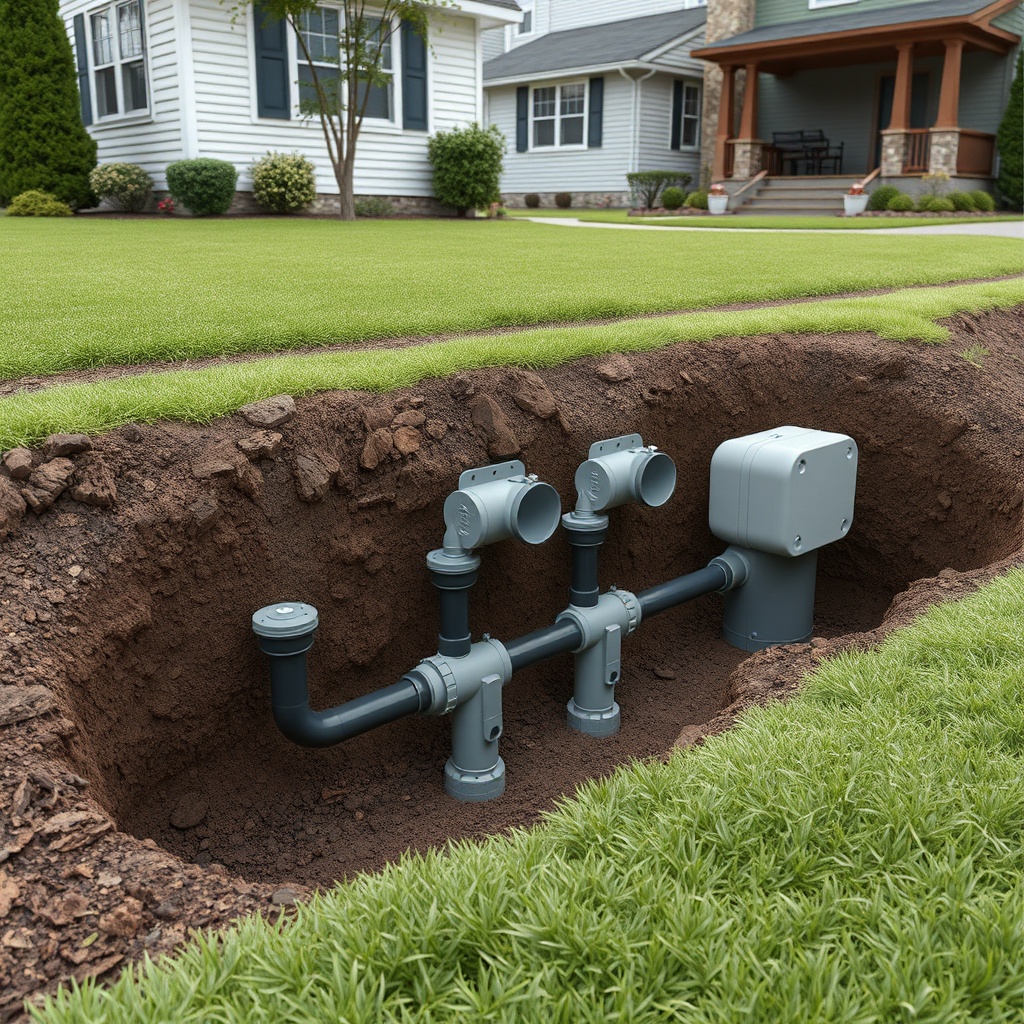 <clean photorealistic photo of a partially buried Infiltrator Quick4 Equalizer 36 system w