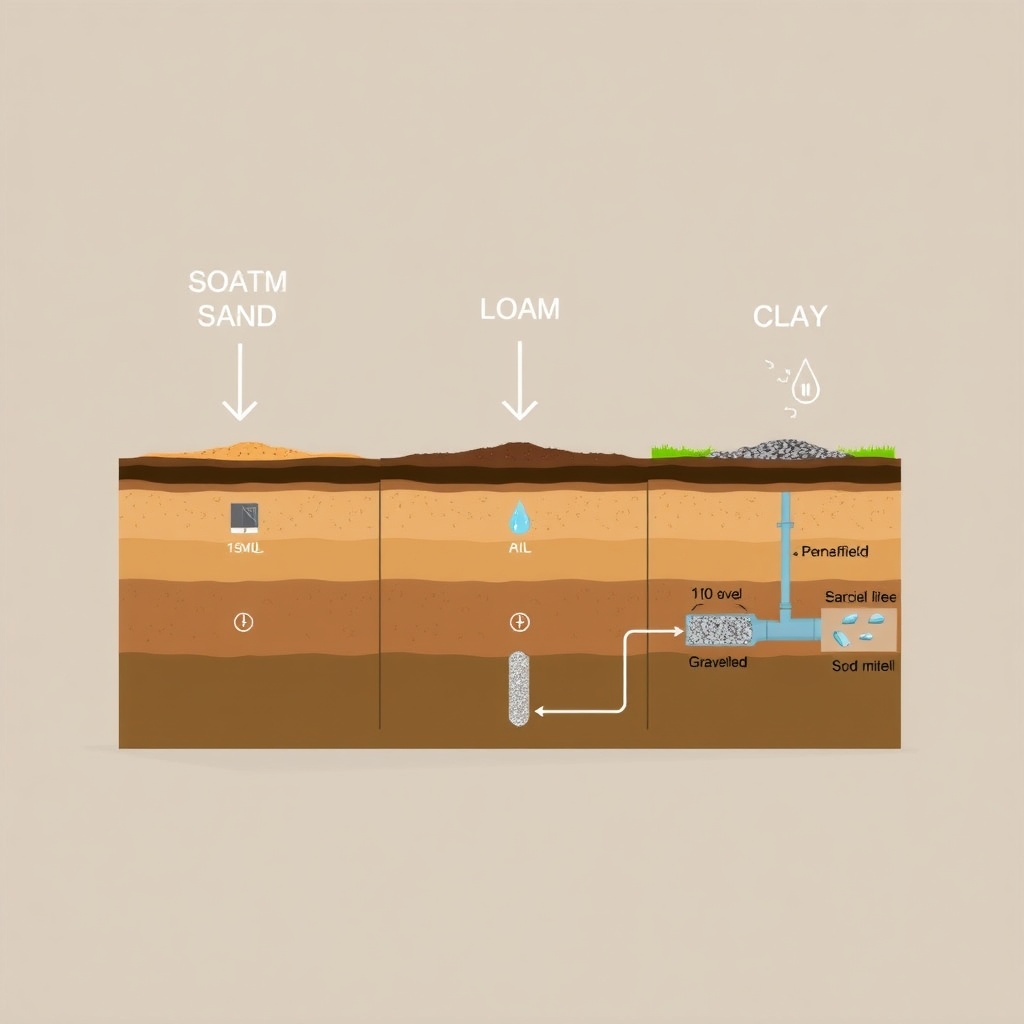 A simple cross-section illustration showing three soil types (sand