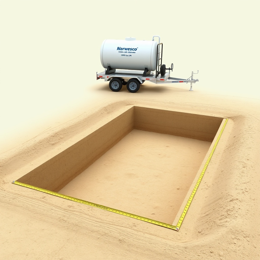 A clean photorealistic photo showing a prepared rectangular excavation with a level sand b