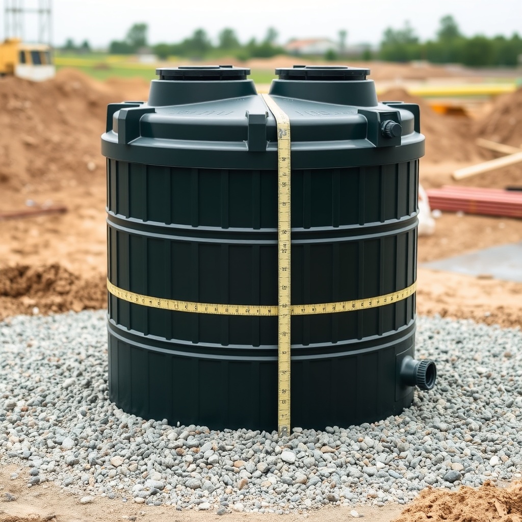 A clean photorealistic photo of a Norwesco 1000-gallon polyethylene septic tank sitting on