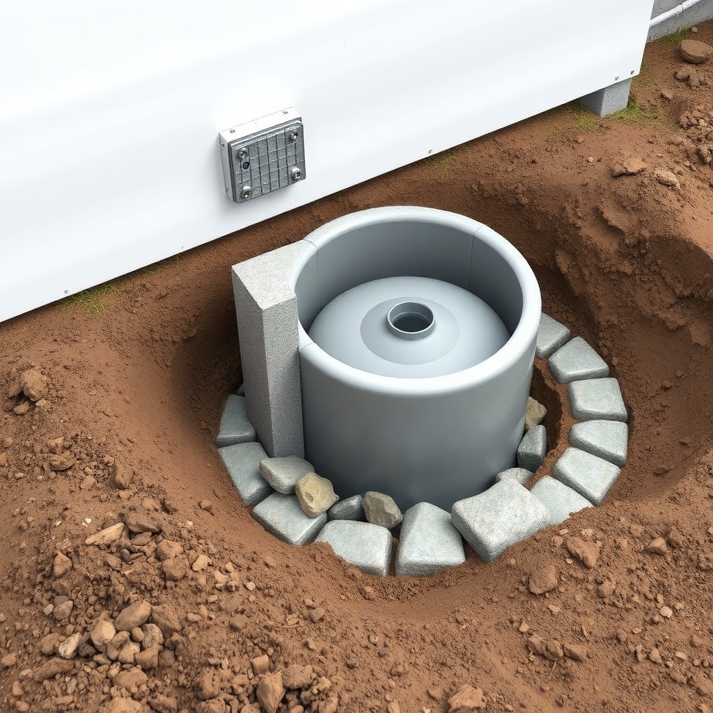 <clean photorealistic photo of a septic tank installation in a wet